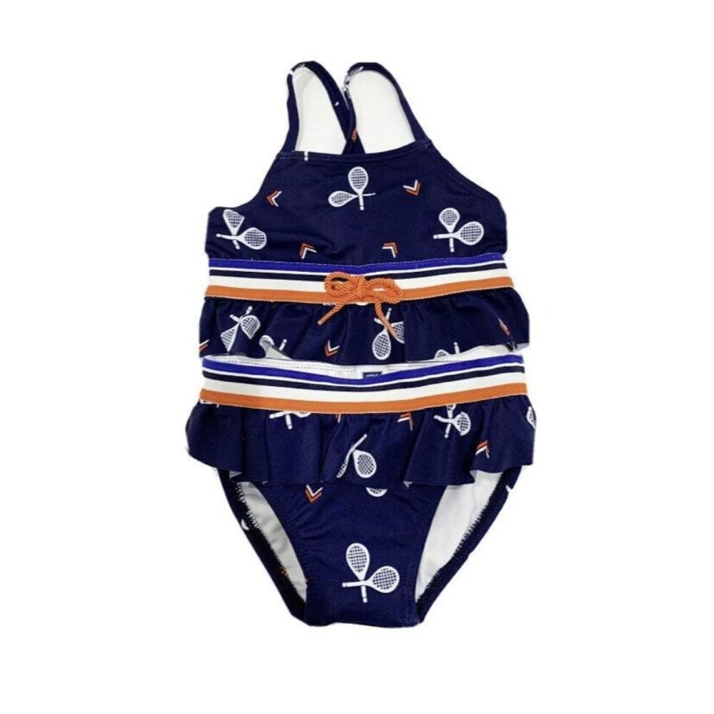 NWT JANIE AND JACK Navy Blue Ruffle Tennis Swimsuit Bikini  Size 12-18 Months